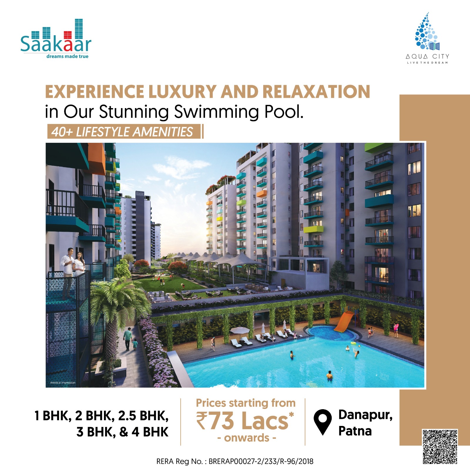 Spacious 3 BHK flat in Saakaar Aqua City, Patna, featuring modern amenities and a family-friendly environment.