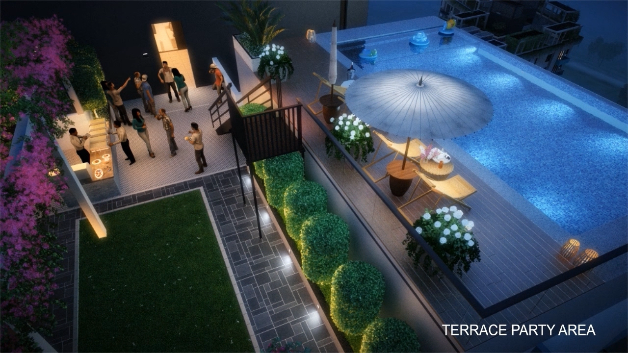 Rooftop terrace pool at Aqua City Patna