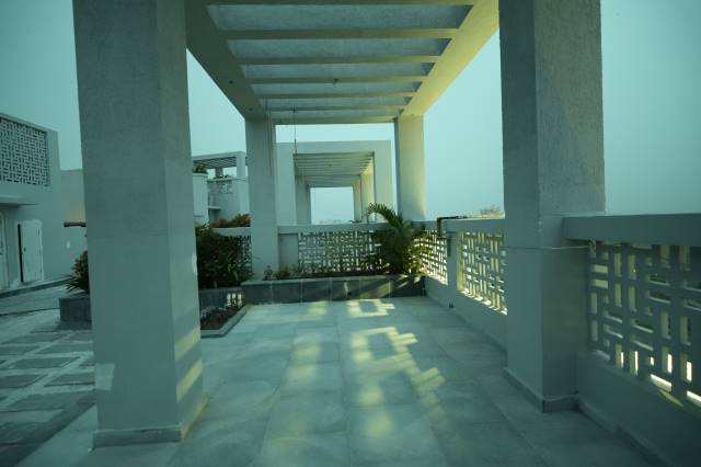 Beautiful terrace garden and view from luxury high-rise flats in Patna