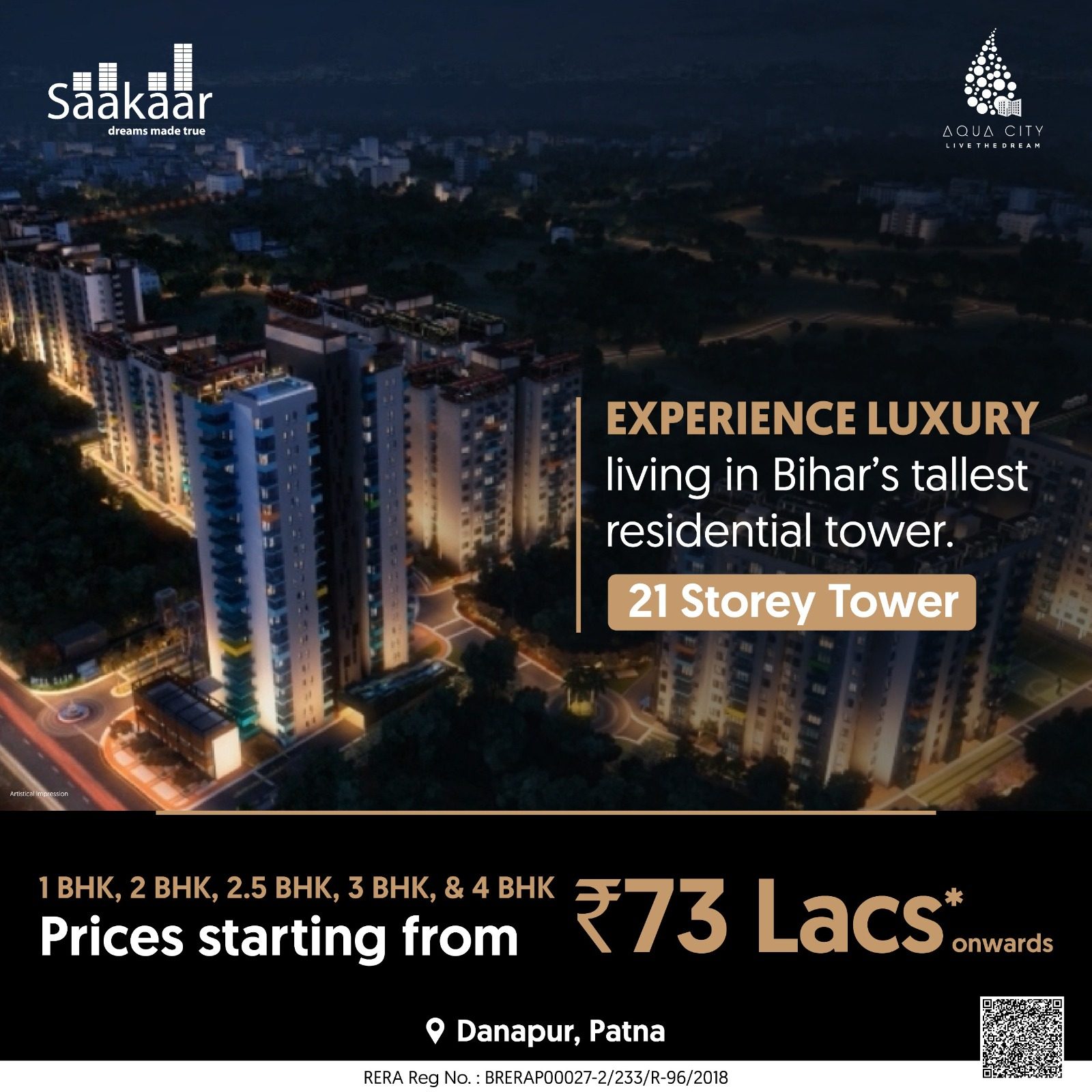 Saakaar Aqua City: Affordable flats for sale in Patna, featuring modern amenities and easy access to transportation and healthcare.