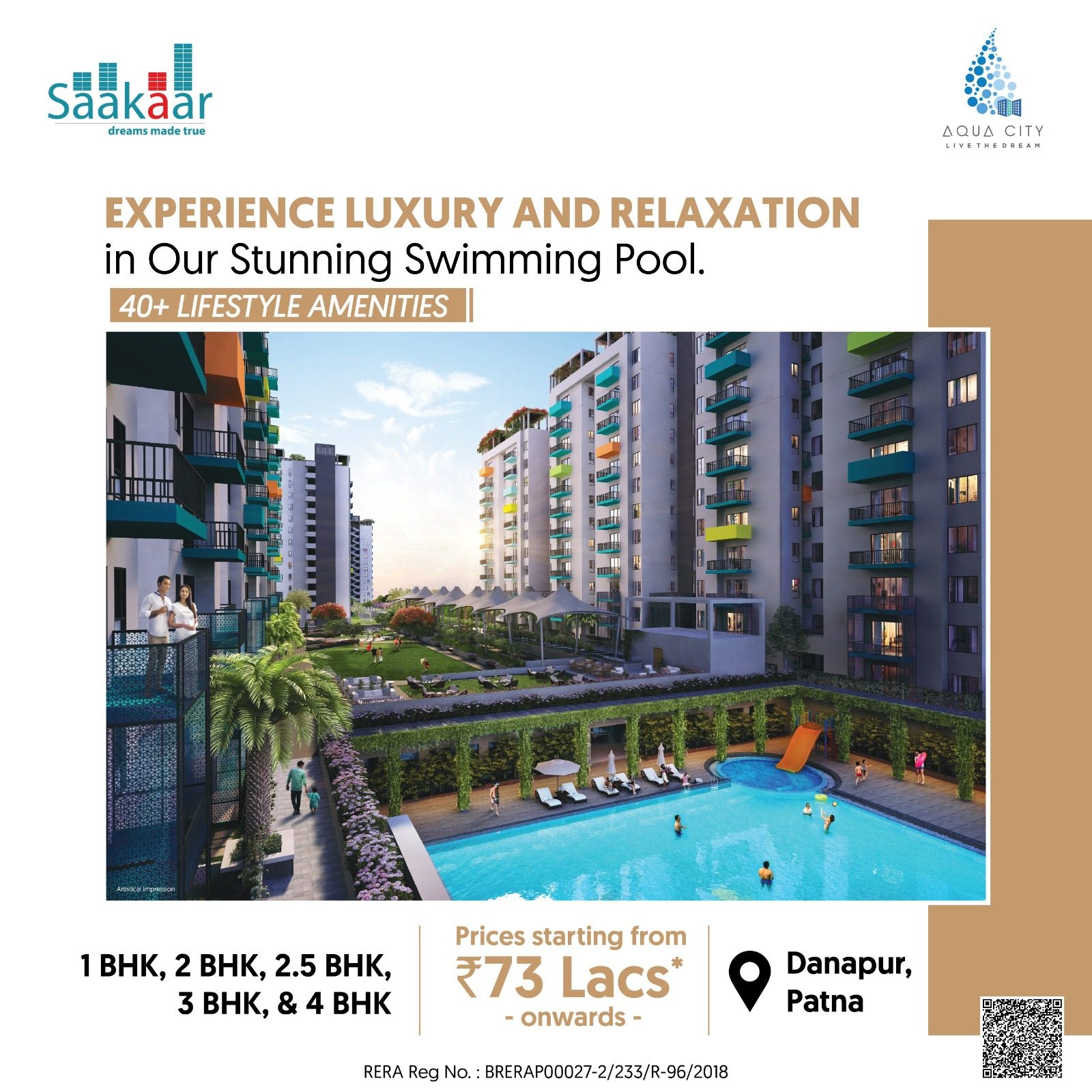Spacious 3 BHK flat in Saakaar Aqua City, Patna, featuring modern amenities and a family-friendly environment.