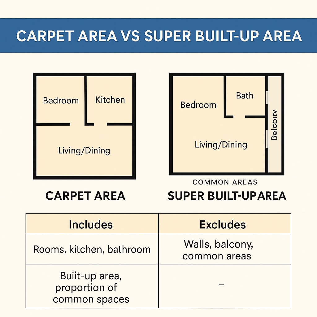 Confused between carpet area, built-up area, and super built-up area? Understand the key differences and how they impact your property investment. A must-read for every homebuyer